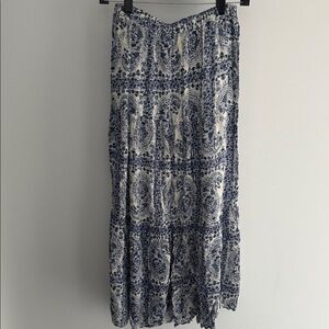 Chic Blue and Cream Maxi Skirt